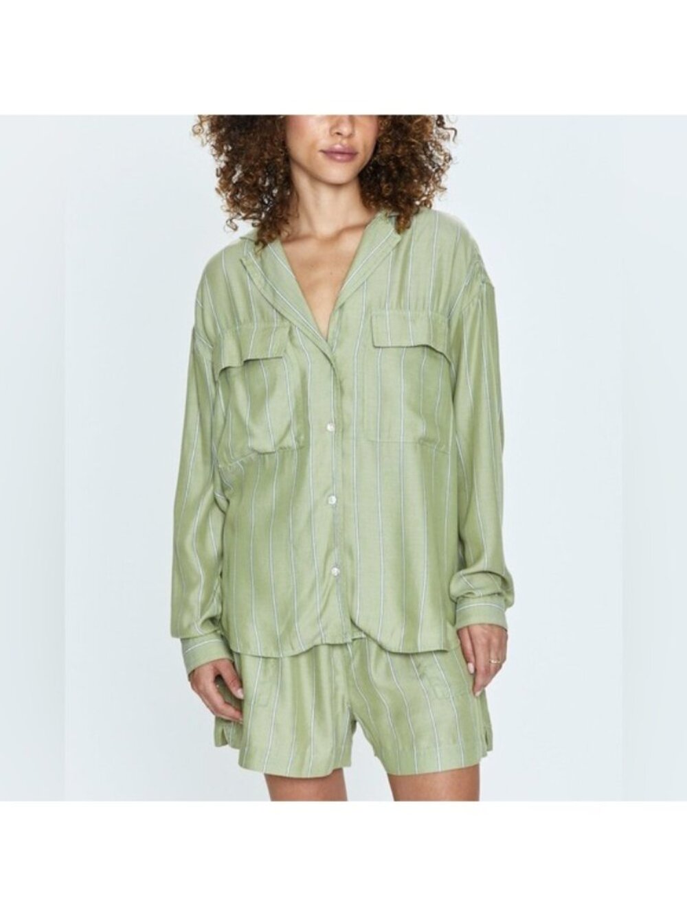 PISTOLA 100%Tencel IRENE SHIRT - SAGE STRIPE, XS